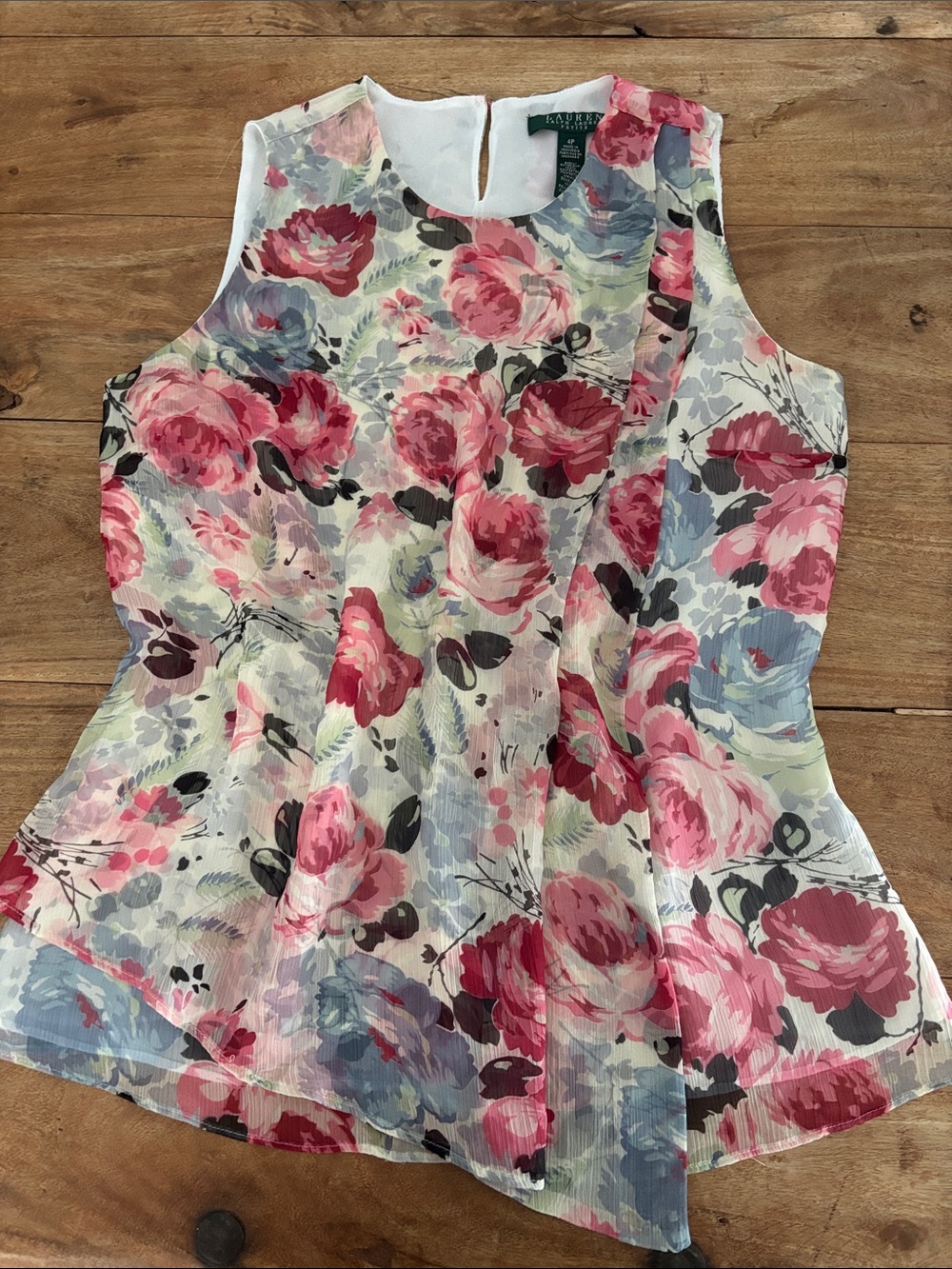 Lauren Ralph Lauren Floral Pink and Blue Sleeveless Peplum Blouse 4P